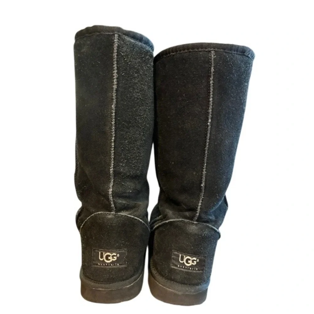 UGG‎ Classic Tall Boots Women 8 Black Good Suede Shearling Lined Winter Mid Calf